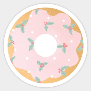 Mint and pink Christmas holly donut Sticker